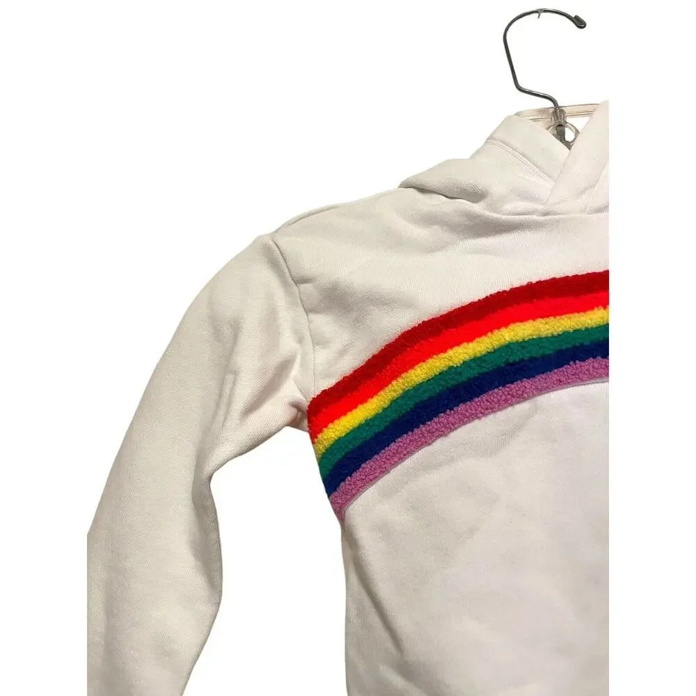 Crewcuts Embroidered Rainbow Hoodie Kids Size‎ 4-5 White Pullover Cotton Terry